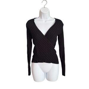 INC International Concepts Black Wrap Blouse